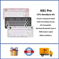 LEOBOG K81Pro Transparent BareBone Keyboard Kit 75% Wireless RGB Hot Swappable Custom Keyboard with 