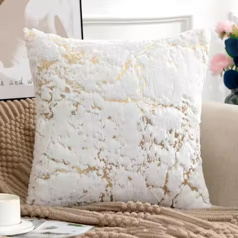Plush Golden Fur Cushion Cover White 43x43 Decorative Pillow Cover for Sofa Home Decor Pillow Case G