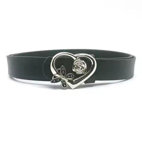 2024 Fashion Gothic Love Hearts Flower Buckle Y2k Belt for Men Learher Emo Belt Designer Female Jean