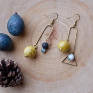 自然風香氣||草果||金絲楠木/俄羅斯玉/火山石/幾何黃銅垂墜耳環