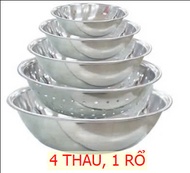 Bộ thau rổ 5 món 4 thau và 1 rổ Inox Tiện Dụng