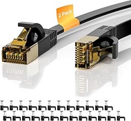 Cat 7 Ethernet Cable 2-Pack 8 FT, Cat7 Flat High Speed 10Gbps 600MHz Shielded Internet Network Patch