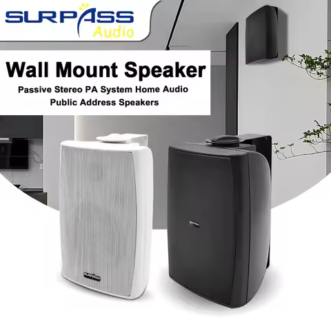 Passive HiFi Stereo PA System Wall Mount Speaker Sound Powerful Bass Home Audio Public Address Speak