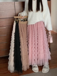 99781 Elastic Waist Ruffled Gauze Skirt Casual Sweet Cake Skirt