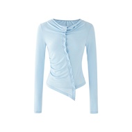 Laluneduciel ผู้หญิง เสื้อยืดแขนยาวคอเอียงไม่สมมาตรไม่สมมาตร Unique ดีไซน์ หลากหลาย ฤดูใบไม้ร่วง โพล