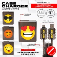 Black Straight Charger Case & Cute EMOTICON Cable Protector for Charger iphone, Xiaomi, Vivo