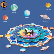 [prettyia] Wooden Space Planets Solar System Puzzles Education Learning Round Space Planets Puzzle T