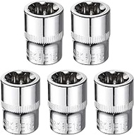 HARFINGTON 5pcs E-Torx Socket 3/8" Drive E18 Star Female Socket 1.1" Length External Torx Deep Sleev
