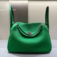 🌈Hermes💚Lindy 26💚竹子綠色銀扣🌟99新🌟TC皮🌈