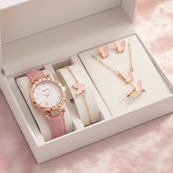 Elegant Women's Quartz Watch Package with Starfish Face, Leather Strap, and Jewel Set  Pakej Jam Tan