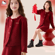 Hello Kitty | ชุดเดรสและเสื้อไหมพรมสำหรับเด็ก สีแดง ผ้าฝ้ายบริสุทธิ์