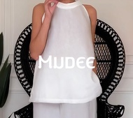 MUDEE เสื้อเบลาสส์คล้องคอแขนกุด สีออฟไวท์ ผ้าลินิน พรีเมียม