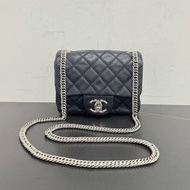 😍全網最低價‼️Chanel灰藍銀扣羊皮菱格紋方胖子