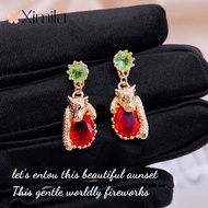 Luxury Original Red Diamond Leopard Earrings Girls Red Crystal Earrings Long Jewelry❤