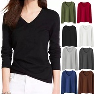 Women's Plain V-Neck T-Shirt Women's Long-Sleeved V-Neck Top
