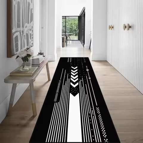 Modern Black White Corridor Carpet Home Decor Big Size Arrow Pattern Aisle Stairs Rug Antislip Entry