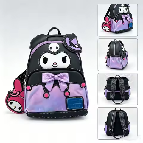 Kuromi Witch Backpack With My Melody Coin Purse Small Backpack Gothic Purple Glitter Ladies Shoulder