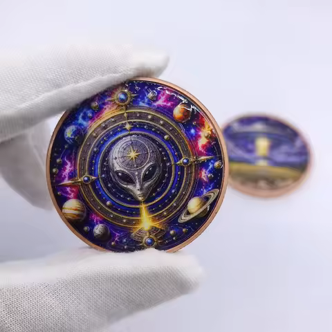 Alien 1 OZ .999 Pure Copper Commemorative Coin Color Print Alien UFO Solar System Planet Sci-Fi Meta