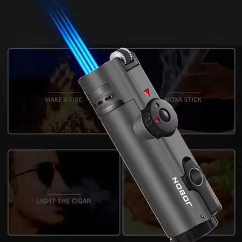 JOBON Inflatable 4 Torch Jet Windproof Lighter Metal Grinding Wheel Flint Lighter Gas Butane Inflata