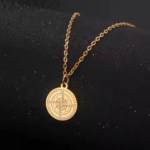 Compass Necklace for Men Women North Star Compass Pendant Necklace Vintage Nautical Graduation Medal