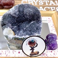High Quality Rare Black Amethyst with Clear Quartz Inclusion Geode Cave🖤 (self standing)