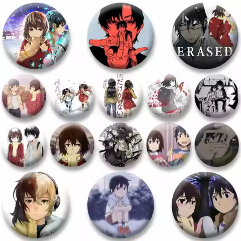 Horror Anime Erased Satoru Kayo Hinazuki Button Pins Cartoon Round Badge Lapel Brooch Backpack Cloth