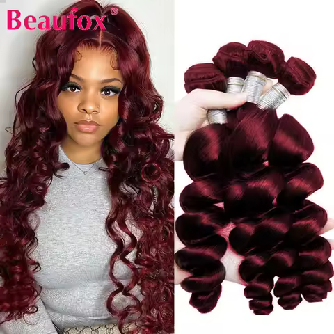 Beaufox 99J Burgundy Bundles Human Hair Brazilian Loose Wave Human Hair Bundles Wine Red Color Wavy 
