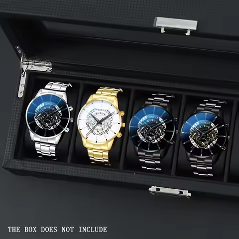 4 Pcs/Set Fashion Men's Watch, Alloy Strap Quartz Men's Watch, Business Casual Men's Clock Set