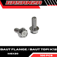 100 PCS - Baut Flange M8x20/ Baut FootStep PUTSTEP 8x20 Baut Flange M8x20 Original Crome