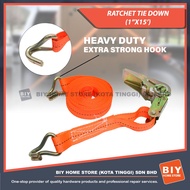 RATCHET TIE DOWN BELT 1"X15' HEAVY DUTY LORRY STRAP TIE-DOWN WITH HOOK/ TALI LORRY/ TALI IKAT CANVAS