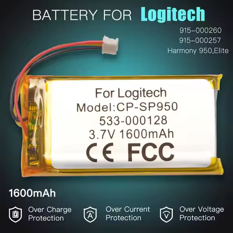 3.7V 1600mAh 533-000128 Battery for Logitech Harmony 950，Logitech Elite, 915-000257, 915-000260 Remo