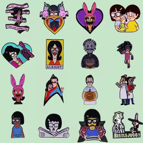 Superior Quality Comedy Anime Burger Enamel Pins Metal Cartoon Brooches Backpack Hat Lapel Badges Fa