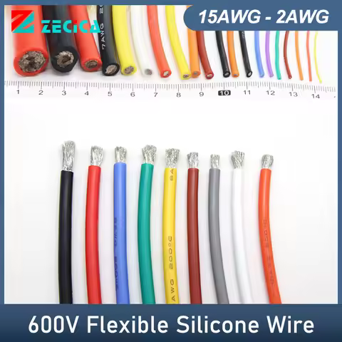 1/3m Heat-resistant Silicone Wire 15 14 13 12 11 10 9 8 7 6 4 2AWG Auto Car Battery Insulation Audio