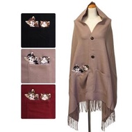 預訂- 日本進口 - AW Cat Cat貓圖案圍巾披肩 附鈕扣和口袋