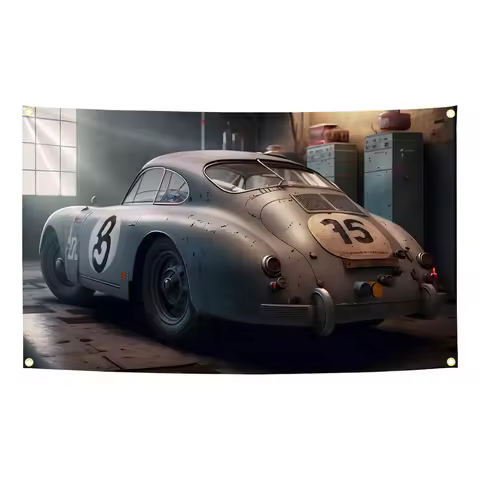 90x150cm Vintage Pors Car Garage Illustration Racing Art Flag Tapestry Polyester Printing Banner for