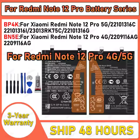 100% New High Capacity BP4K BN5E Battery For Xiaomi Redmi Note 12 Pro 4G Note 12 pro 5G/22101316C/22