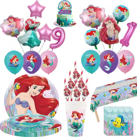 Mermaid Birthday Party Decoration Ariel Princess Balloon Straw Ariel The Little Mermaid Girl Birthda