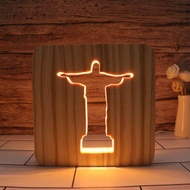 爆款實木鏤空十字架3d小夜燈創意床頭led發光氛圍燈活動禮物