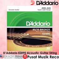 D'Addario EZ890 85/15 Bronze Acoustic Guitar Strings Super Light 09-45 Tali Gitar Akustik Gitar Kapo