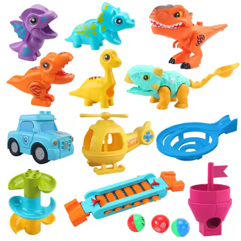 Marble Run Accessory Spiral Funnel Plane Paino Catapult Dinosaur Animal Slide Track Parts Compatible