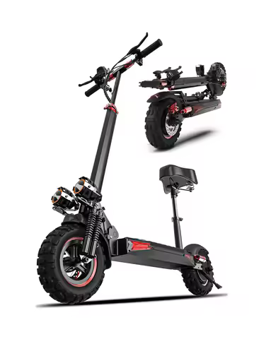 1200W Foldable J11 Adult Electric Scooter with Seat, 11'' Off-road Tires, 48V 21Ah Battery, Dual Sus