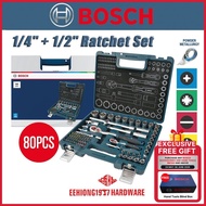 BOSCH 80PCS 1/4'' 1/2'' Ratchet Set Socket Set Screwdriver Set Hand Tool Set