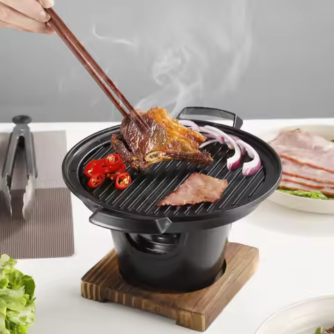 Korean Style Mini BBQ Grill Set, Indoor Tabletop Charcoal Grill, Aluminum Alloy Grill Pan for 1 Pers