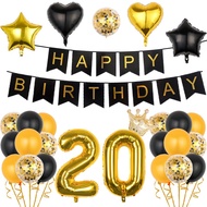 Black Gold Theme 16th 18th 30th 40th Ballons Set Happy Birthday Banner Mini Crown Foil Balloon Birth