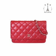 【巴黎站二手名牌專賣店】＊現貨＊CHANEL 香奈兒 真品＊紅色菱格紋羊皮銀色雙C WOC 銀鍊斜背包