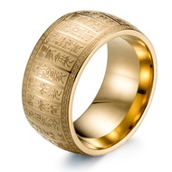 กว้าง11มม. พระเครื่องจีน Mantra Rune แหวนสำหรับผู้ชายแหวนสแตนเลส