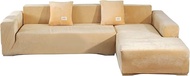 ele ELEOPTION Velvet Sectional Sofa Slipcover Couch Cover, Universal Stretch Fabric Sofa Slipcover 2 Piece for Sectional Sofa L Shape Couch Protector Beige (L-Shape 3+3 Seater)