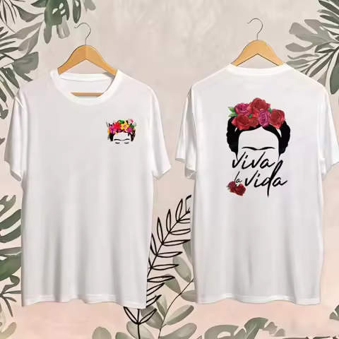 Vintage Frida Kahlo Flower Cactus Graphic T Shirt Unisex O-Neck Casual Short Sleeve Cotton Tops Arti