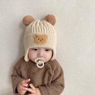 Beani Bluehope cute Korean brown bear wool hat for boys and girls, warm winter fashion for children 