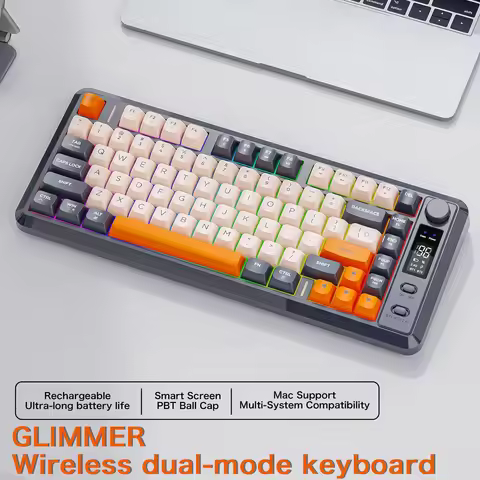 FREEWOLF M75 Wireless Screen Keyboard,Metal Knob,PBT Keycaps with RGB Backlight,2000mAh Battery Capa